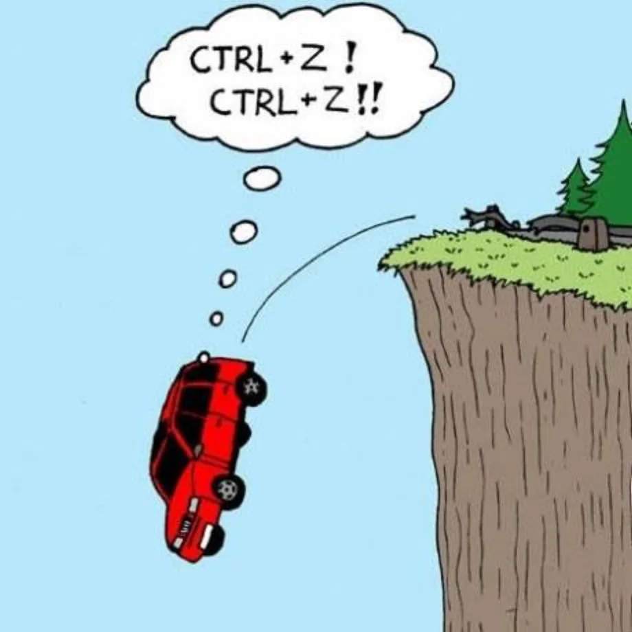 절벽에서 떨어지며 Ctrl+Z를 외치는 자동차 만화
